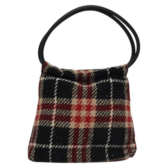 BURBERRY Nova Check Hand Bag Wool Red Black Auth - Picture 9 of 16